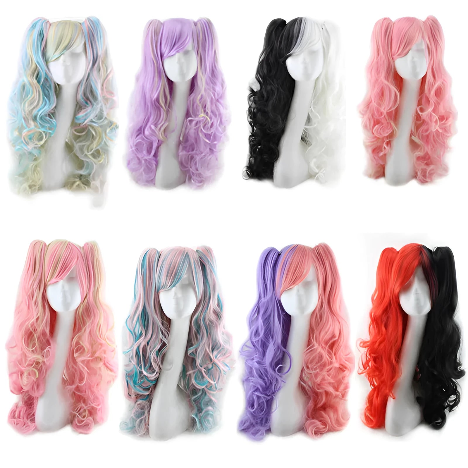 Colorful long curly high temperature wire synthetic wig in black white colour blend for costume or daily wear