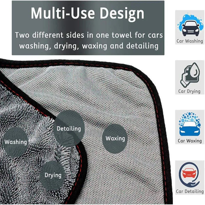 Grey 40x40cm square microfiber car wash and drying towel laid flat.