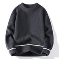 Men's grey round neck loose fitting casual sweater with long sleeves for autumn wear