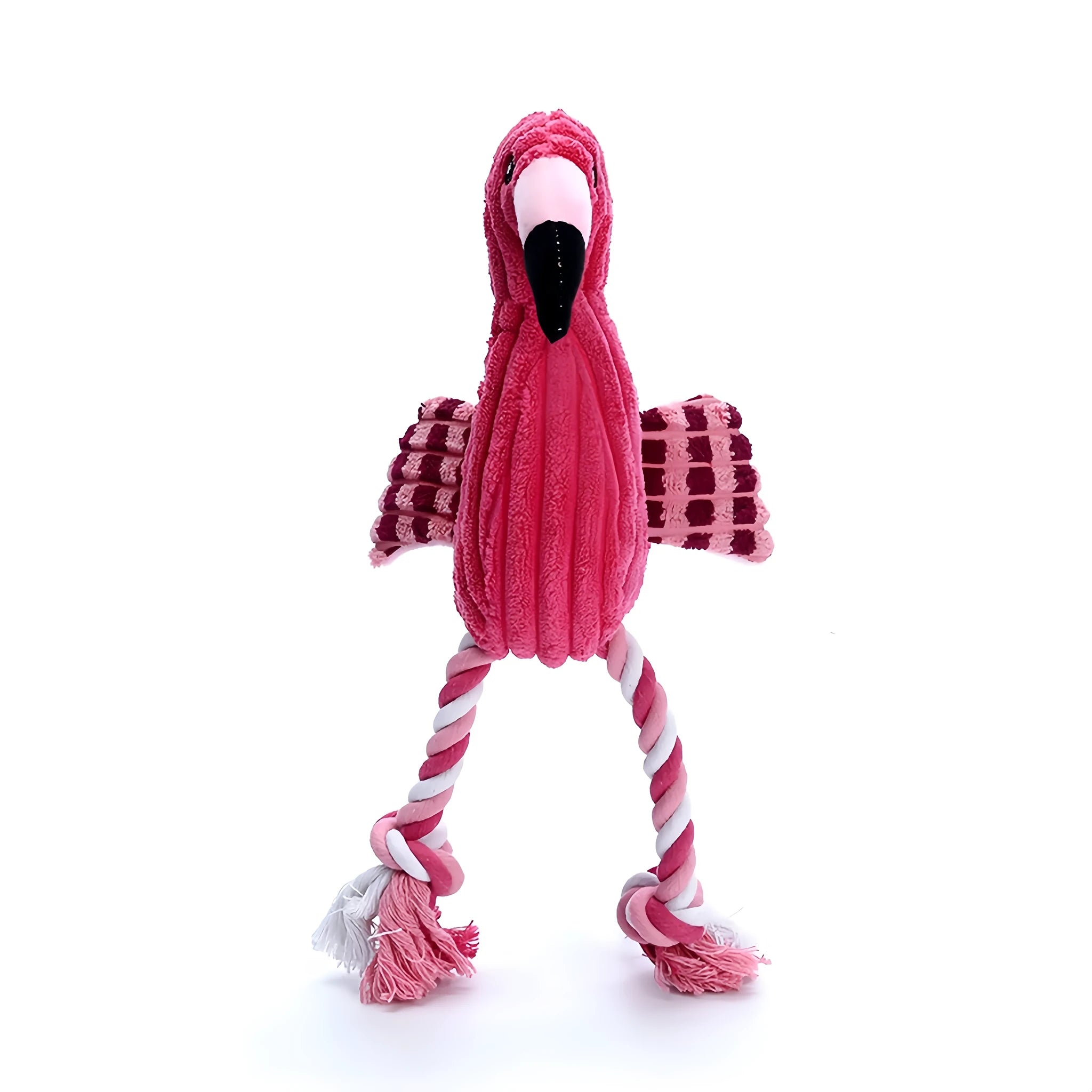 Pink corduroy animal-shaped squeaky dog toy with plush fabric and built-in squeaker