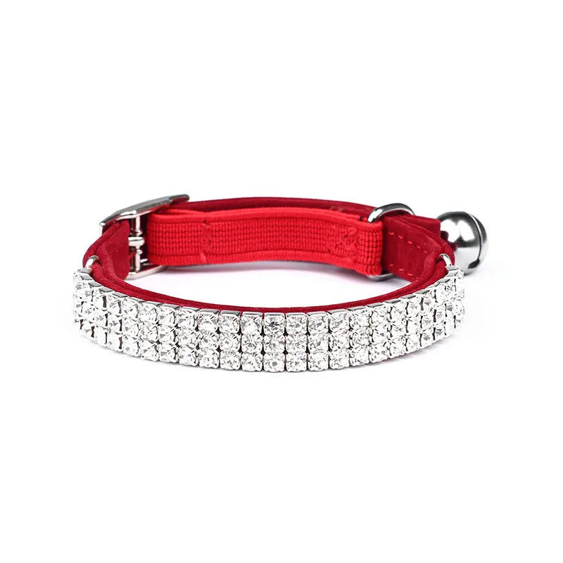 Velvet cat collar with rhinestones in adjustable 20-30cm length showing colour options