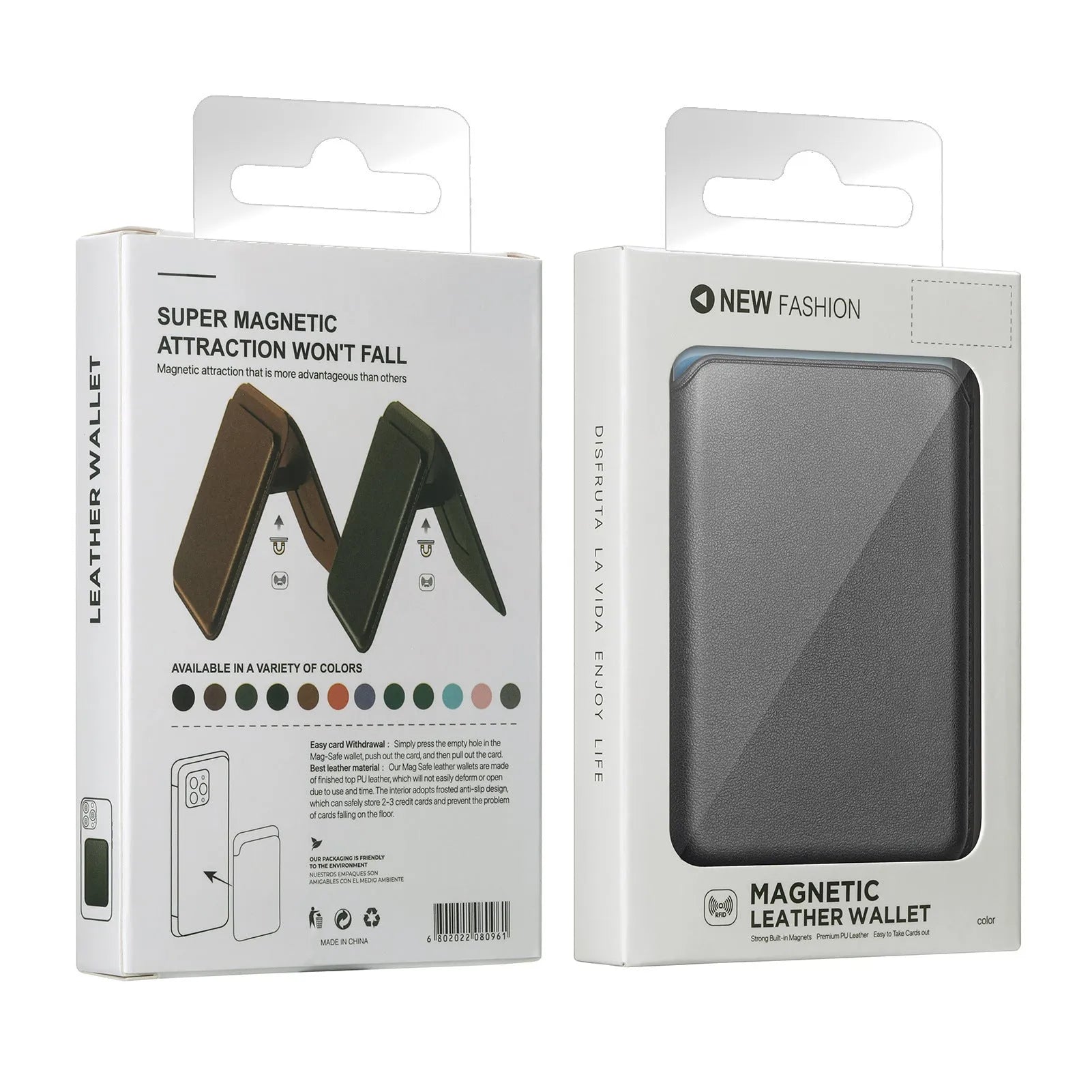 Magsafe magnetic card holder in dark blue with folding bracket stand on phone, imitation leather surface, 9.3x6.3cm
