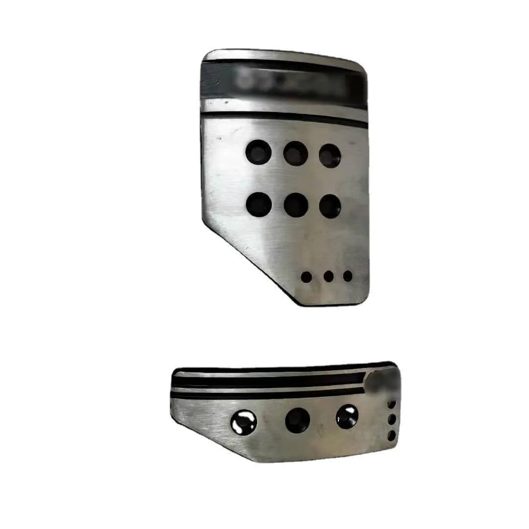 Aluminium alloy manual transmission car pedal set showing brake, accelerator and clutch pedals