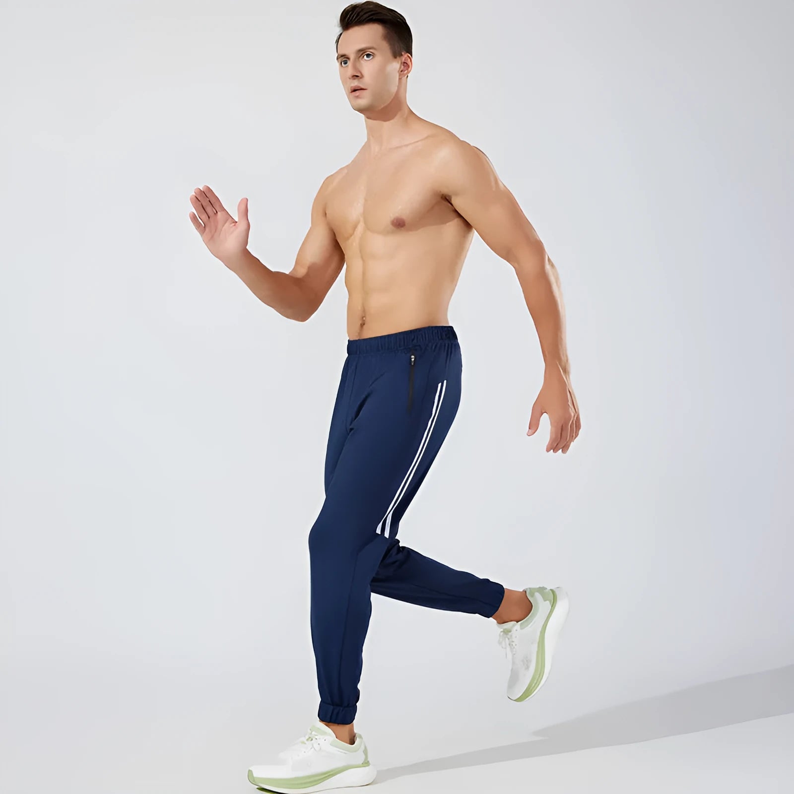 Men's black running trousers with mid waist and full length design for athletic exercise