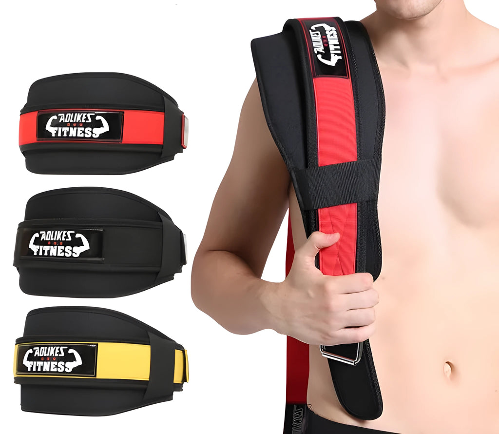 Nylon fitness weightlifting waistband in black, red or yellow colours