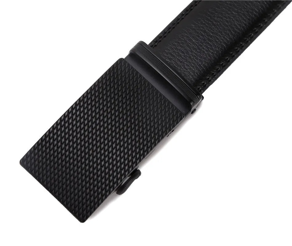 Automatic buckle belt for men, artificial leather, alloy rectangular buckle, 125cm, black colour