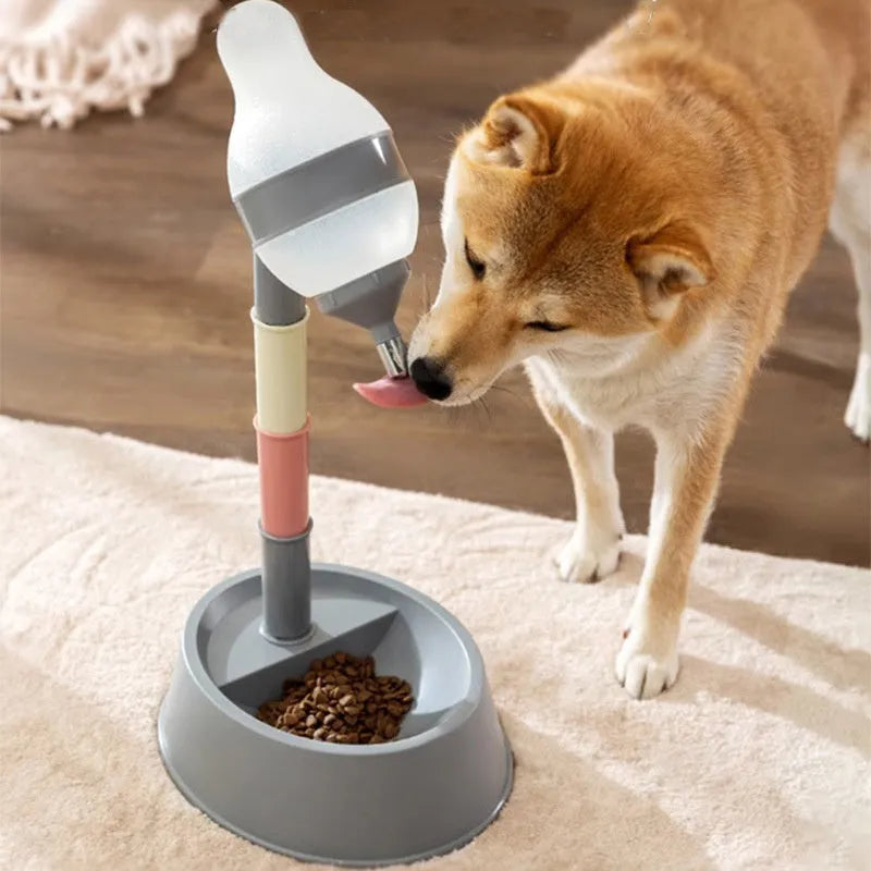 Green height-adjustable standing water dispenser for cats and dogs with detachable pole and ball-tip nozzle