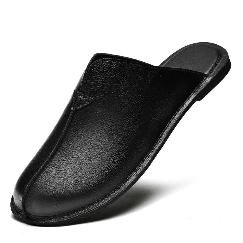 Men's retro flat beach slippers in brown with rubber sole and viscose craft, size 38-47