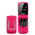 Mini flip phone in golden colour with small screen and flip cover design