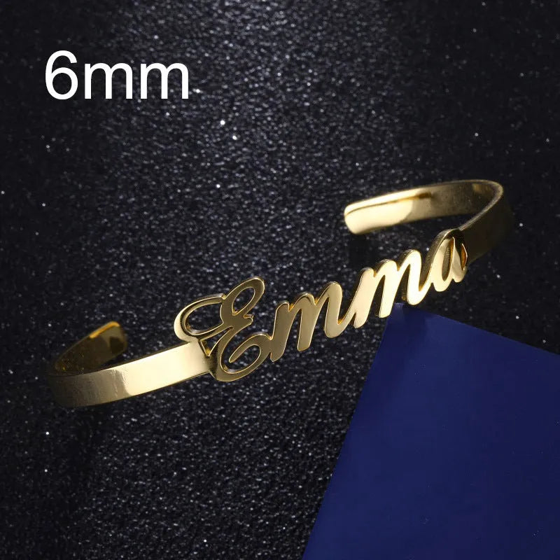 Custom name bracelet stainless steel silver finish with engraved text 6mm width