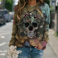 Black long sleeve sweatshirt with a detailed all-over skull print design.