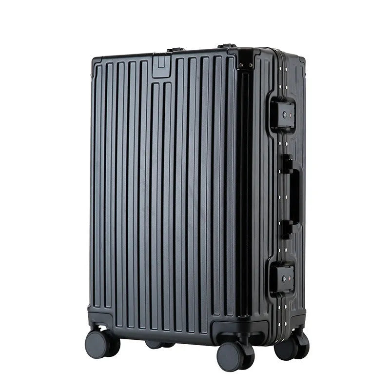 Aluminium frame trolley suitcase in avocado green with wheels and a USB port.