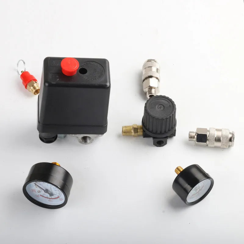 European air compressor pressure regulating valve assembly with adjustable pressure switch