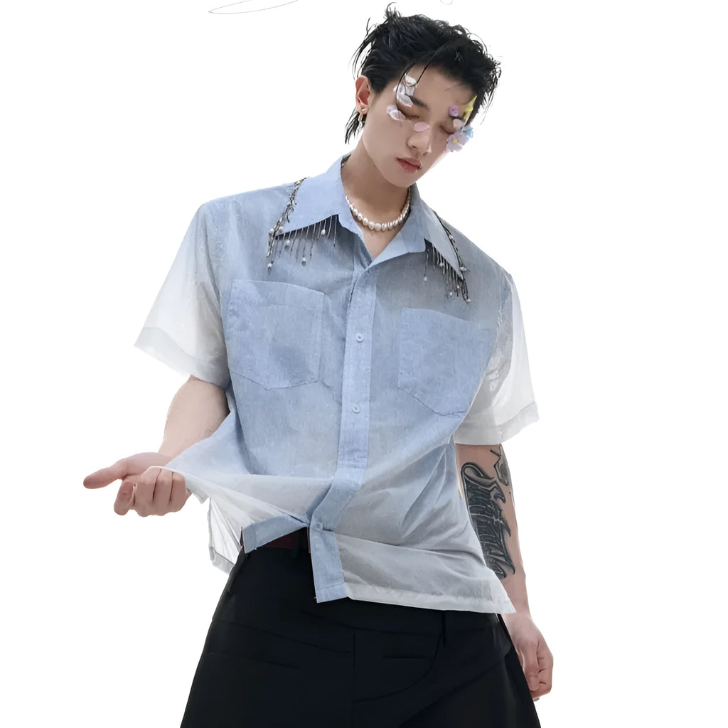 Blue half-sleeve loose fit shirt for summer leisure wear