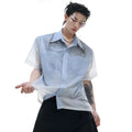 Blue half-sleeve loose fit shirt for summer leisure wear