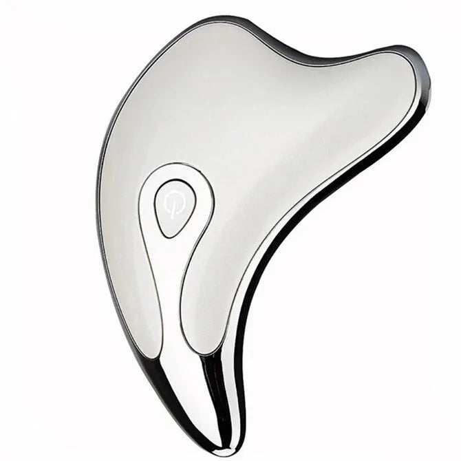 Electric gua sha facial massager with natural buffalo horn head, microcurrent and LED light, waterproof, 10.5 cm long