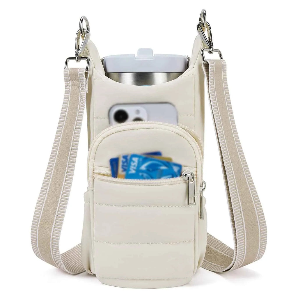 Cycling water bottle bag in beige, black or pink colours with minimalist cloth design for bicycle mounting