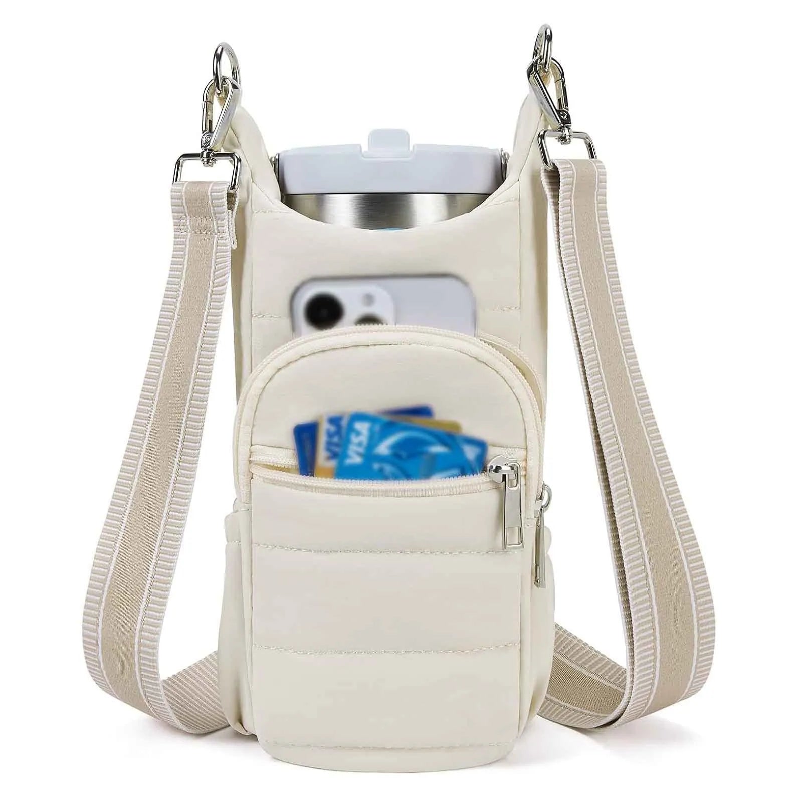 Cycling water bottle bag in beige, black or pink colours with minimalist cloth design for bicycle mounting