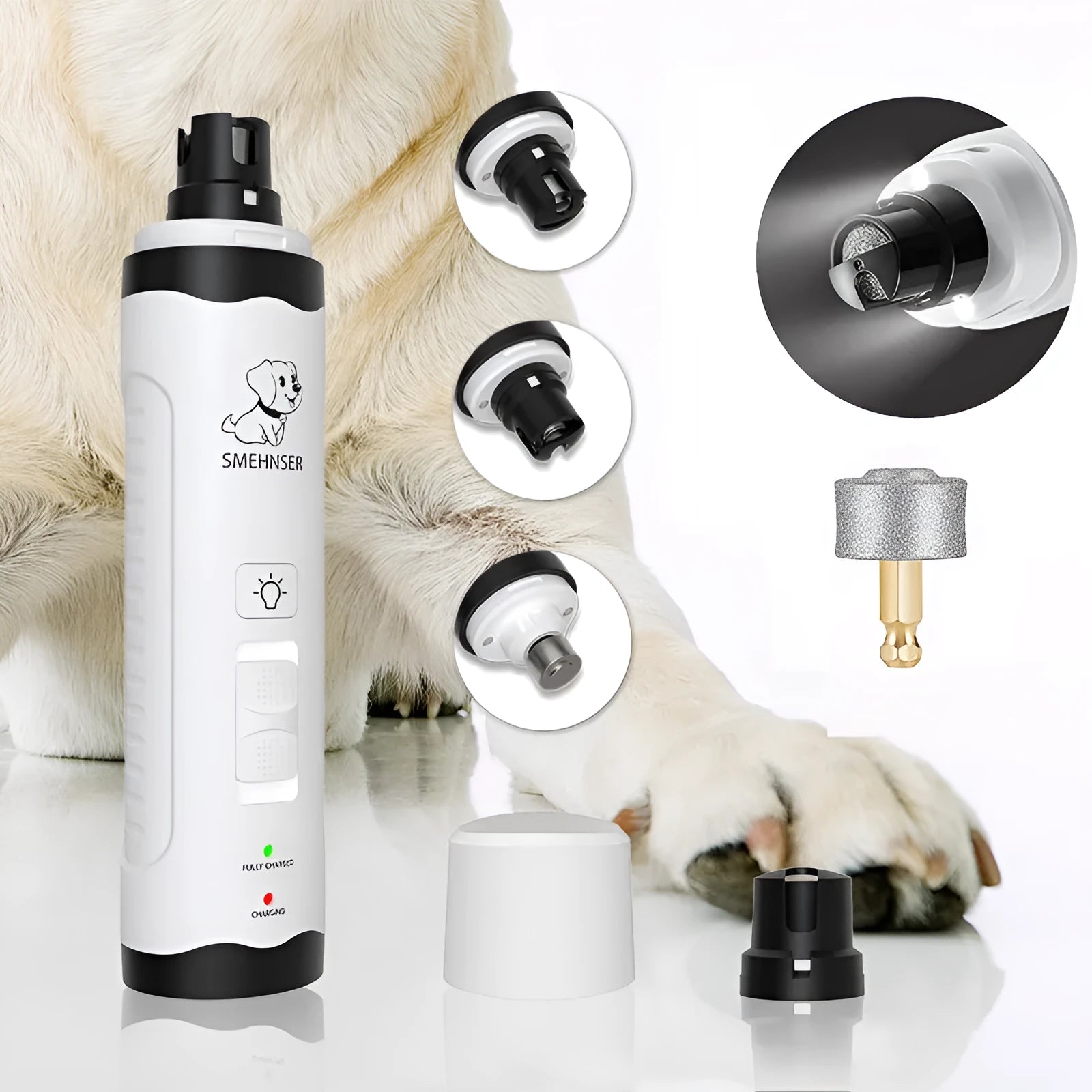 3-speed electric dog nail trimmer with LED display and dust collection system