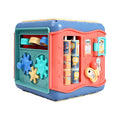 Baby Montessori hexahedron educational toy showing six sides with different learning activities