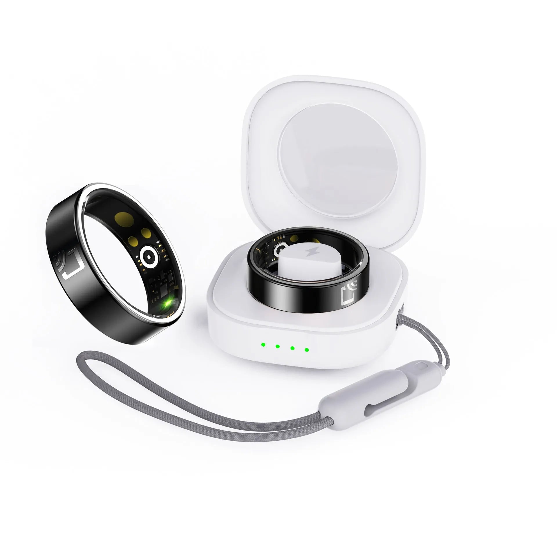 Black ceramic smart ring for health monitoring with heart rate, blood oxygen and sleep tracking
