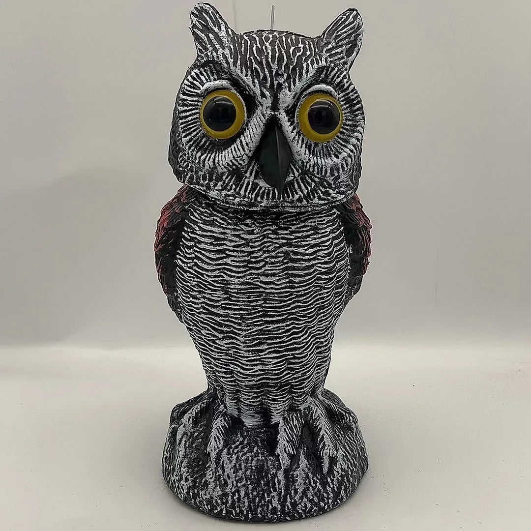Artificial owl bird scarer ornament with movable head for outdoor garden pest control