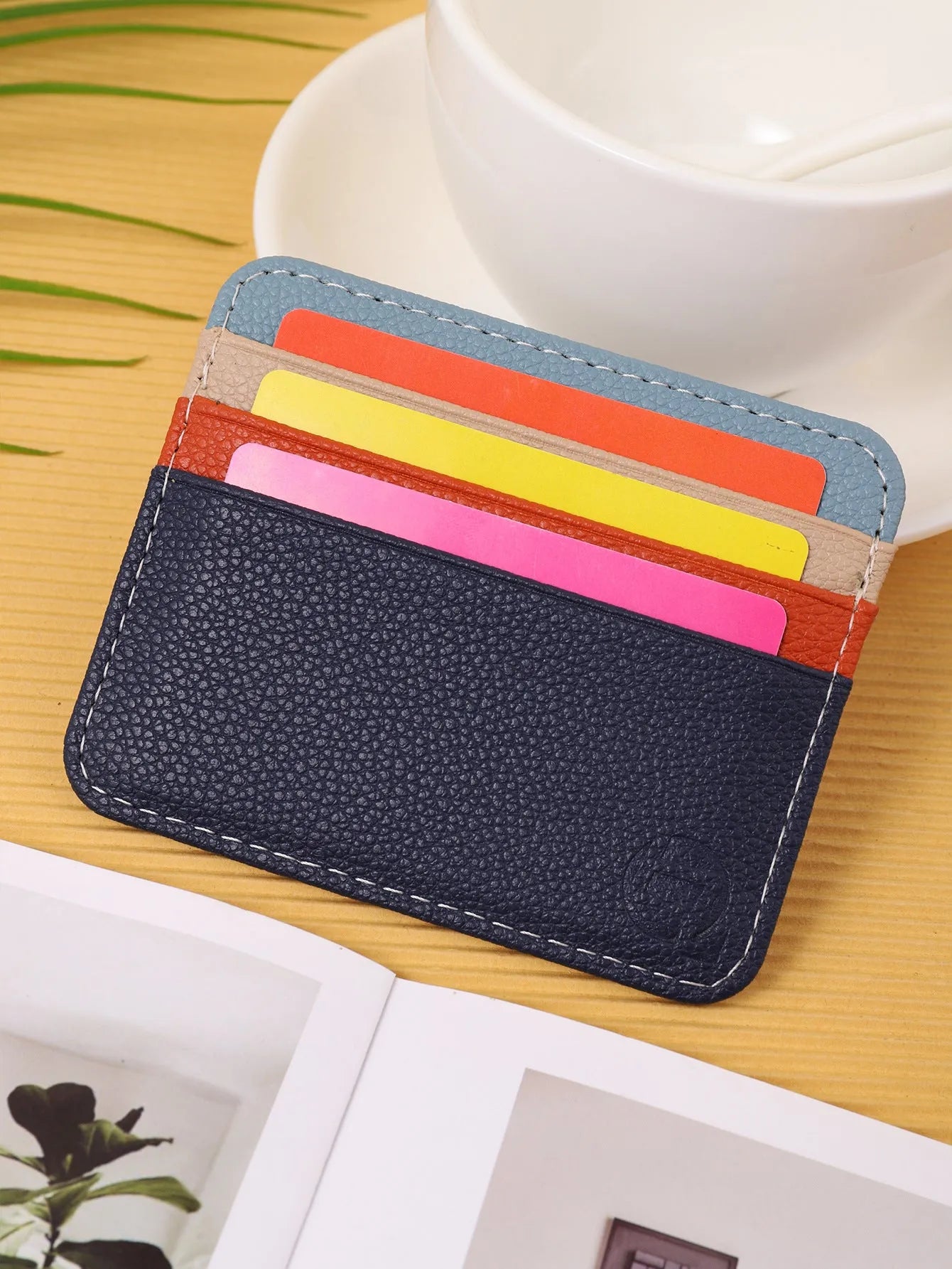 Fashion minimalist ultra-thin colour matching card holder in black PU material