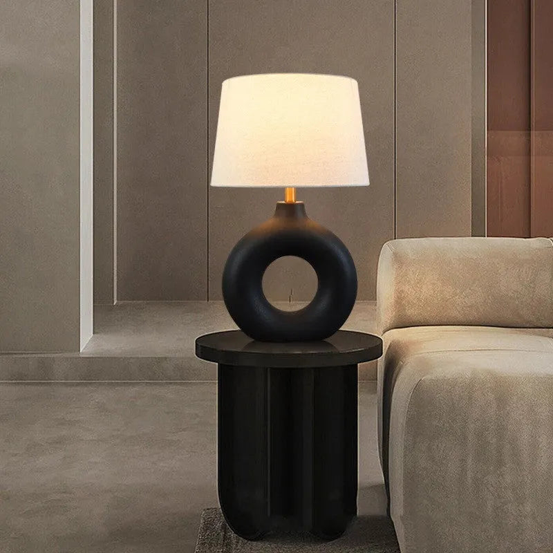 Japanese style ceramic pottery table lamp with button switch in white or black colour options