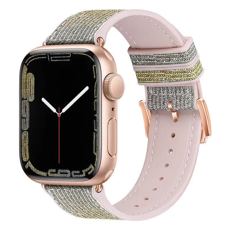 Diamond-encrusted double-sided allochroic silica gel strap for Apple Watch 38-49mm in rainbow colour