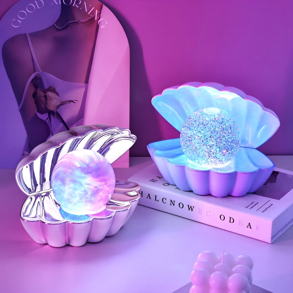 Shell-shaped decorative night lamp with neon ambience lighting in mist-effect colours