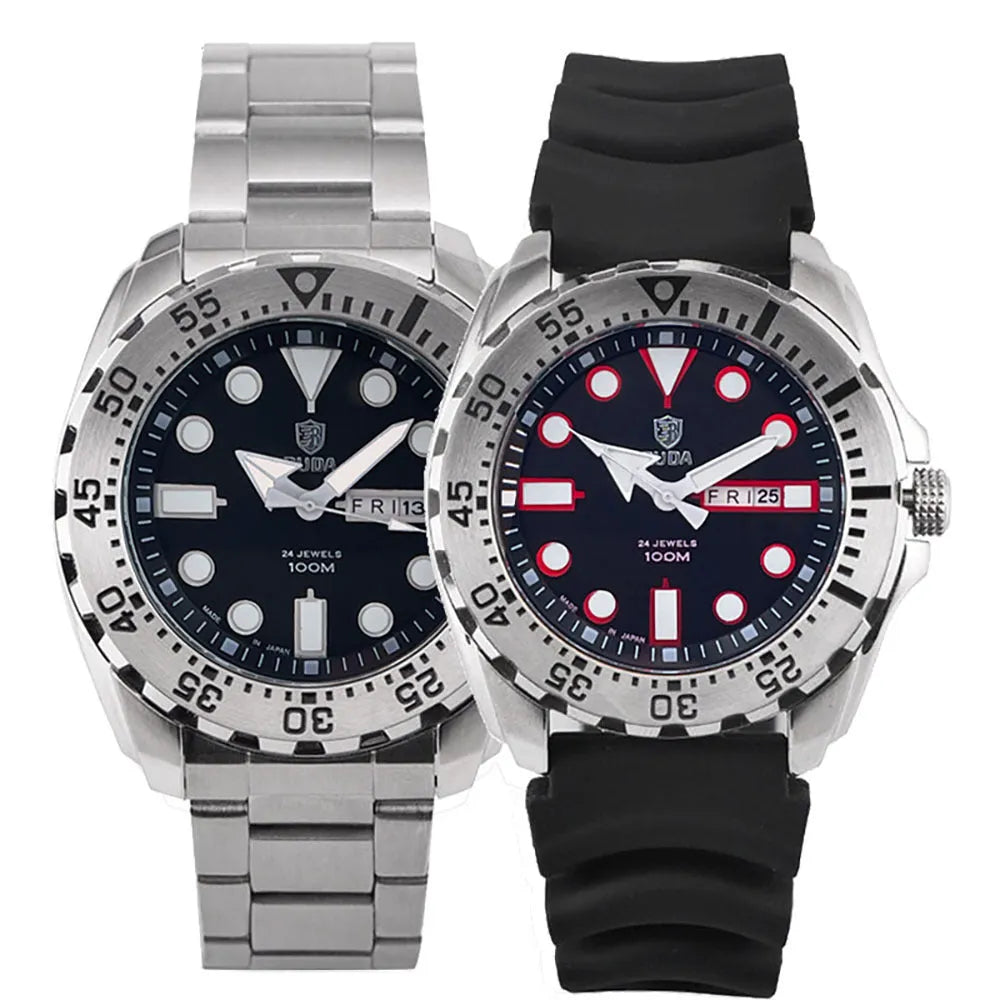 Men's waterproof luminous quartz watch with 15mm steel case and sports-style design