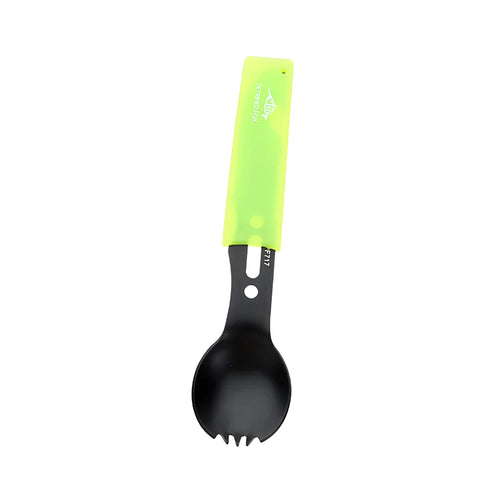 3Cr13 stainless steel outdoor spoon fork knife set with whistle 15.7cm camping tool black colour