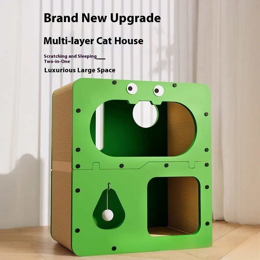 Double layer cat scratching board and nest in cat head style with wear-resistant non-chip surface