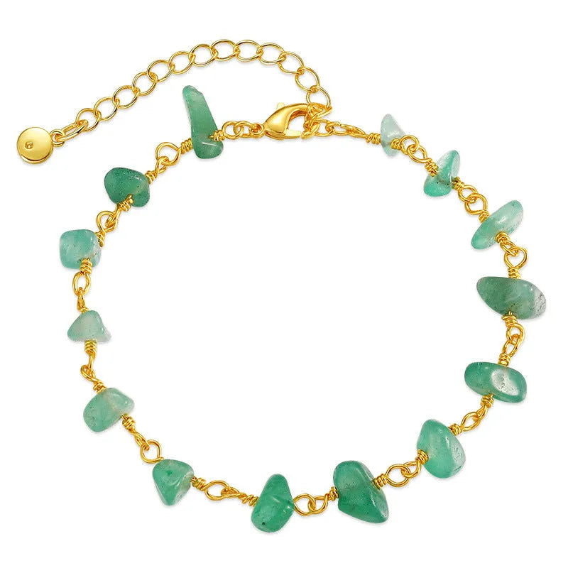 Geometric women's bracelet with irregular turquoise crystals crafted from 18K copper in multiple colour options