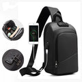 Anti-theft lock chest bag shoulder bag USB charging crossbody bag black Polyamide