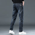 Blue grey slim straight casual trousers with mid waist design and pencil leggings style