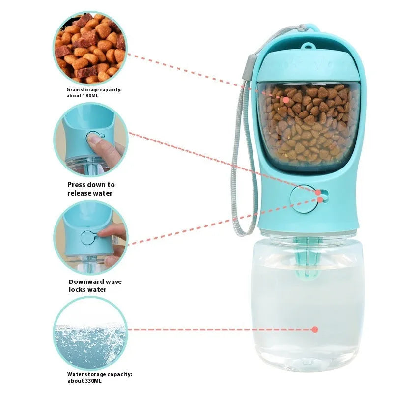 Portable dual-use dog water cup in blue, white, or pink with split water grain pattern