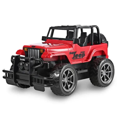 Wrangler Knight remote control off-road car in red on a grass surface with controller