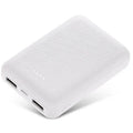 Black and white ultra-thin 10,000mAh power bank showing multi-U port output and compact 90x63x22mm dimensions