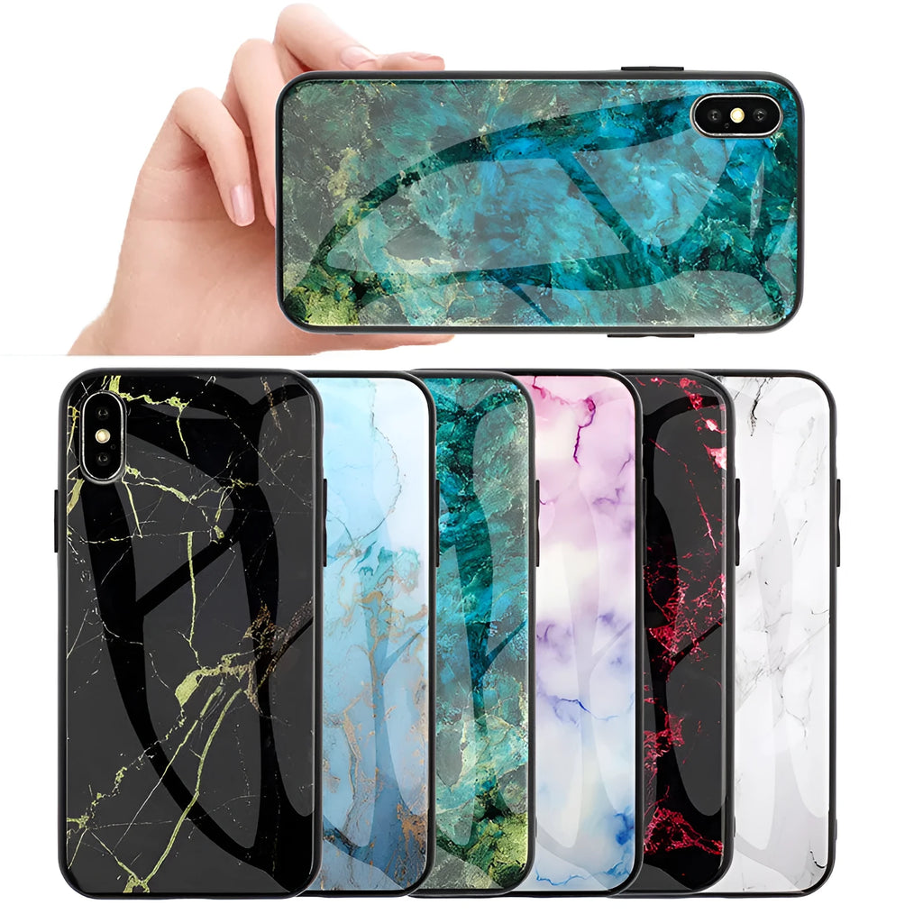 Marbled glass shell protective case for Huawei P30 Pro in blue with TPU bumper