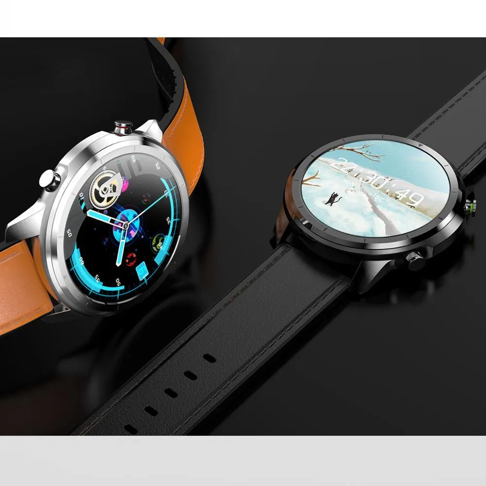 LEMFO LF26 smart bracelet on wrist showing 1.3-inch display, with touch and button controls, in a Brown Silver finish.