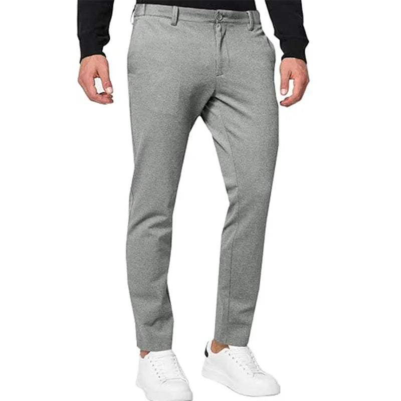 Men's slim-fit tapered chino trousers in dark grey high elasticity fabric