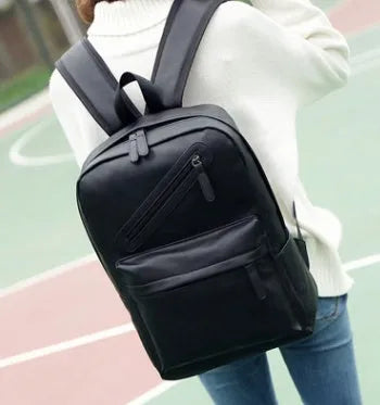 PU leather men's shoulder bag in black with double straps and stitching details