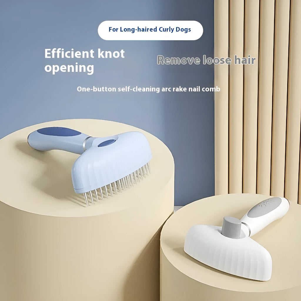 Stainless steel double row pet grooming comb for dogs in apple white or azure light blue