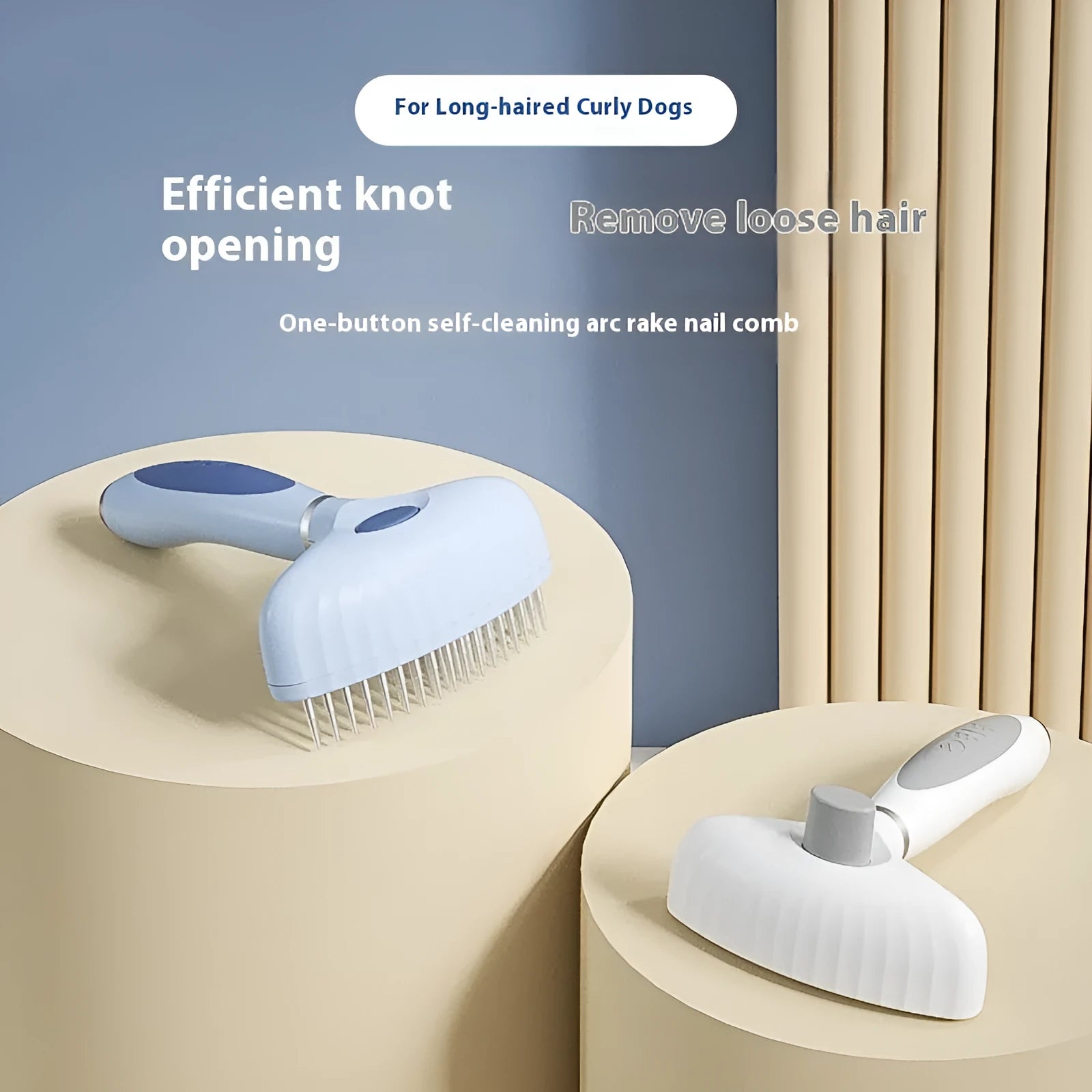 Stainless steel double row pet grooming comb for dogs in apple white or azure light blue