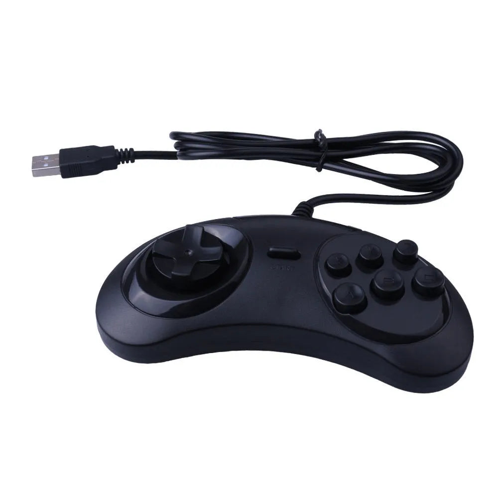 Black Sega USB PC game controller with 1.8 metre cable on white background
