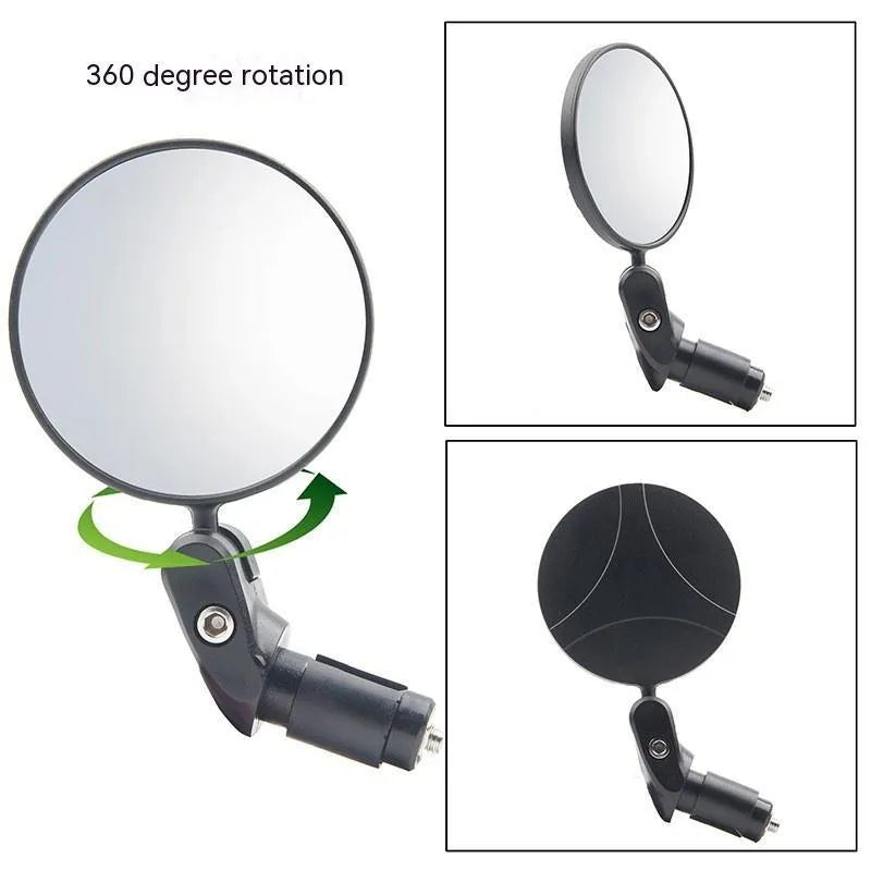 Black foldable convex rearview mirror with a 7cm diameter head on a 14cm arm against a white background.