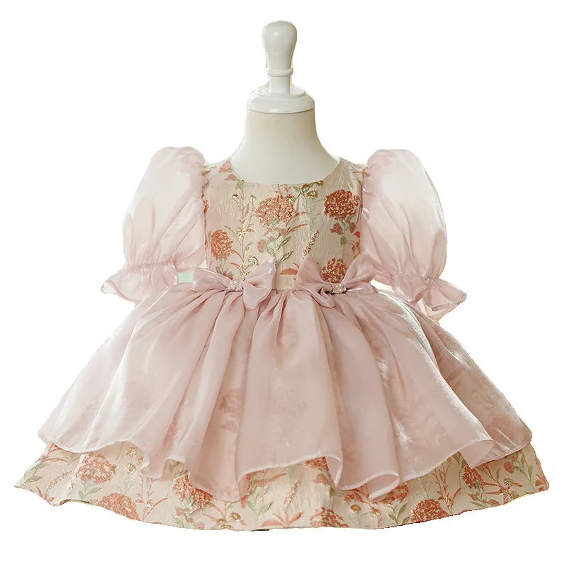 Girls' pink polyester princess-style piano performance dress suitable for height 80 to 150cm