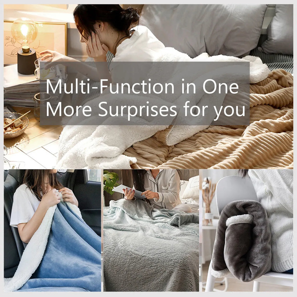 White Sherpa fleece throw blanket with red heart and horse motif, 130x150cm or 150x200cm size for sofa or camping