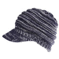 Women's grey knitted beanie with elastic opening at back for ponytail or bun hairstyle